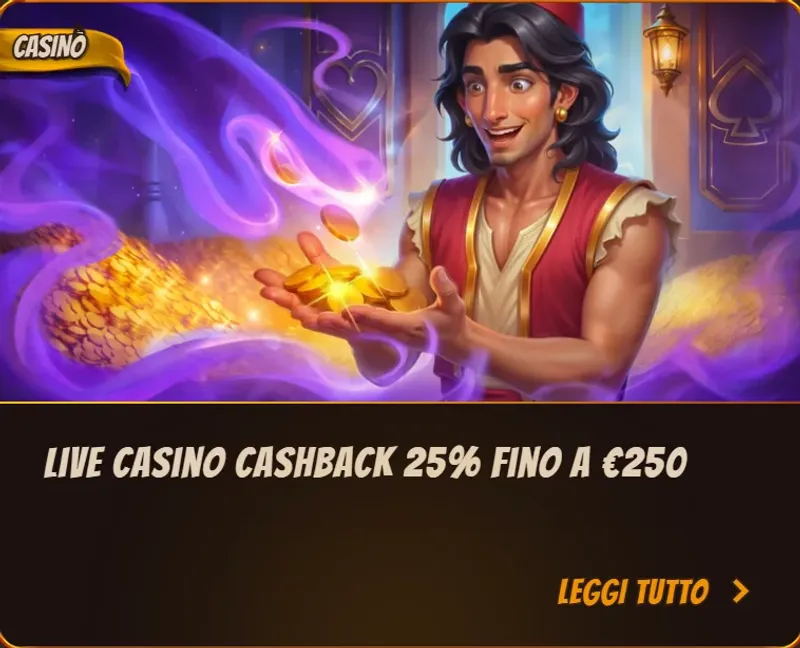 Live casino cashback 25 fino a eur250